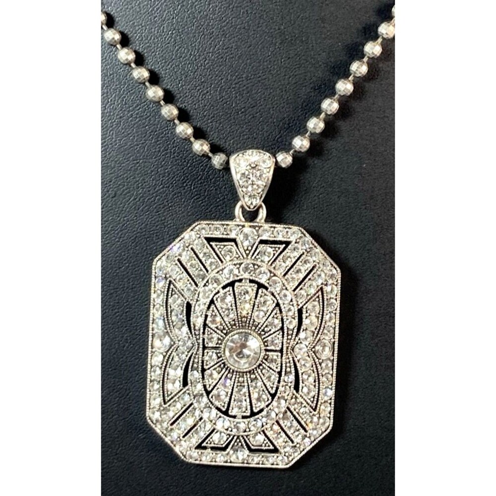Paula Abdul Signature Hexagonal Shape Crystal Silver Necklace Vintage Jewelry